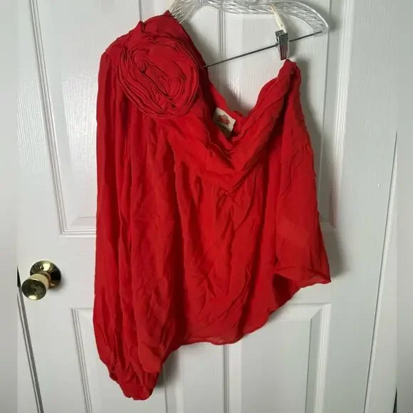 Farm Rio Red Rose Puff Sleeve One-Shoulder Blouse XL - Picture 3 of 10